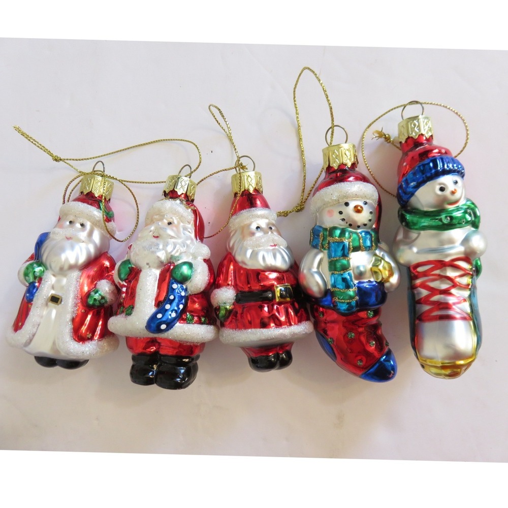 Vintage Lao Mai Lot of 5pc Glass Christmas Ornaments Santa Claus Snowman